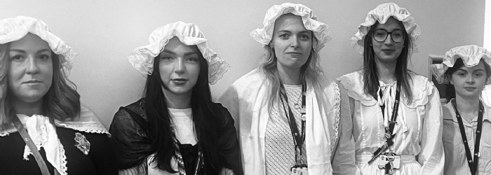 A group of Cranbrook Students in victorian clothes for Victorian Day